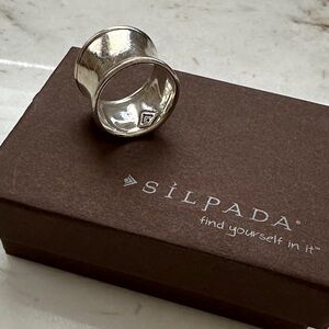 Silpada Cigar Cuff Ring Hammered Sterling Silver R0723 Hallmarked